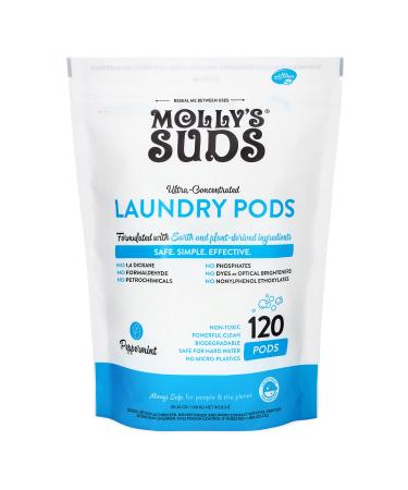 Molly's Suds Laundry Detergent Pods | Natural Detergent for Sensitive Skin | Ultra Concentrated and Stain Fighting | Peppermint - 120 Count (Value Pack)