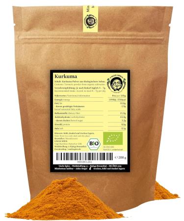 UNCLE SPICE Organic Turmeric Powder 200g - Premium Curcuma 2.5-3.5% Curcumin DE- KO-005 - Superfood for Health & Wellness - Buy Online on SooperMarket.com