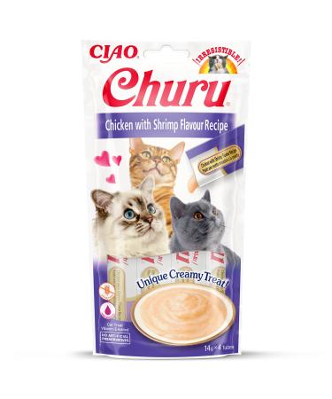 Ciao Churu Sticks by INABA Cat Treat - Chicken & Shrimp Flavour (4 x 14g) / Soft & Creamy Cat Treat Delicious & Healthy Snack Pur e Food Topper Pill Assist Natural Grain Free Chicken & Shrimp 14 g (Pack of 4)