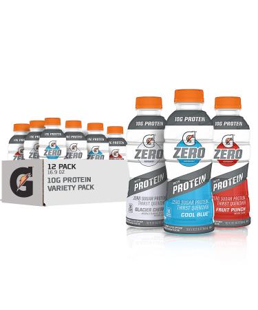 Gatorade Zero With Protein, 10g Whey Protein Isolate, Zero Sugar, Electrolytes, 3 Flavor Variety Pack, 16.9 Fl Oz, 12 Pack 3-Flavor Variety Pack