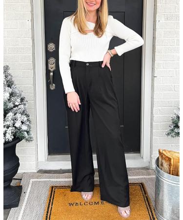 Womens High Waisted Wide Leg Dress Pants with Pockets | Vetinee Casual Work Trousers for Business Office | Black - Buy Online on SooperMarket.com