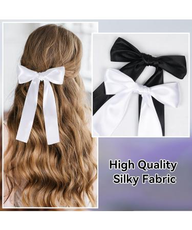 2 Pack Hair Bows for Girls and Women Large Bow Hair Clips Hair Barrette with Long Silky Satin White Hair Accessories for Girls(White) - Buy Online on SooperMarket.com