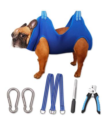 Ovtexzog Dog care hammock dishes dogs wearing aid for claw cutting hanging hammock retention pocket for dogs for claw cutting/claw care (medium 20kg max/blue)