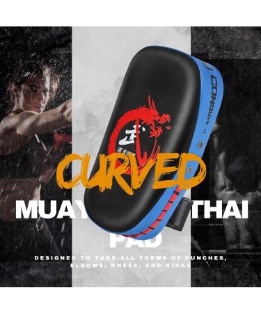 Flexzion Blue Curved Muay Thai Kick Pad for MMA, Karate, Taekwondo - Adjustable Forearm Strap - Buy Online on SooperMarket.com
