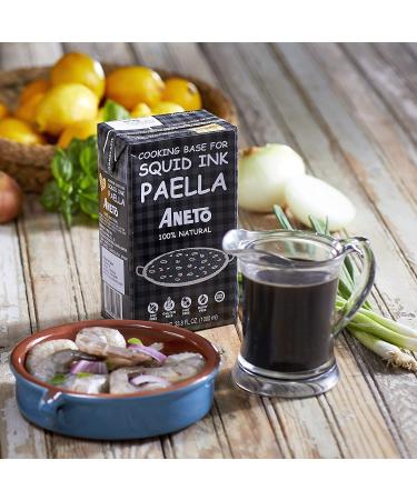 Aneto Squid Ink Paella Cooking Base Broth - 33.8 Fl Oz (1 Pack), 100% Natural Ingredients - Buy Online on SooperMarket.com