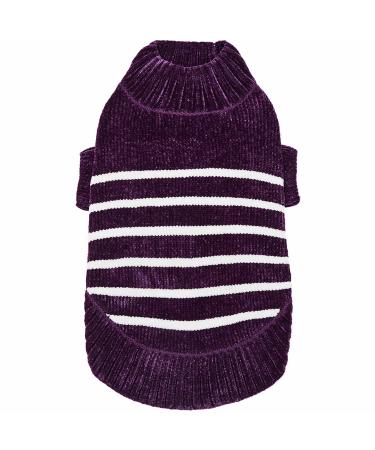 Blueberry Pet Cozy Soft Chenille Classy Striped Dog Sweater in Dark Plum, Back Length 10", Pack of 1 Clothes for Dogs 10 inch (Pack of 1) Dark Plum