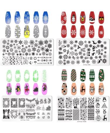 RUNRAYAY 4Pcs Christmas Nail Stamp Plates Snow Nails Art Stamping Plate Elk Santa Claus Christmas Tree Animal Nail Plates Template Image Manicure Nail Art Tools B - Buy Online on SooperMarket.com
