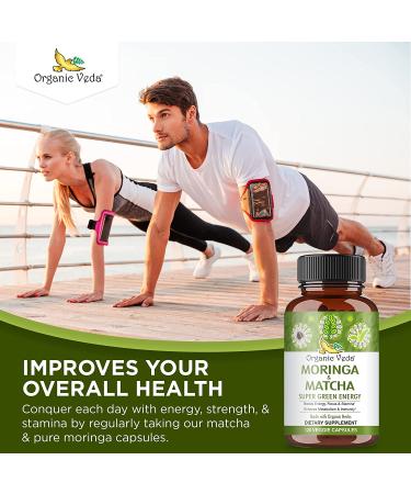 Organic Veda Moringa & Matcha Green Tea Vitamins - 120 Veggie Capsules for Energy Boost, Focus, Stamina, Metabolism & Immune Support - Buy Online on SooperMarket.com