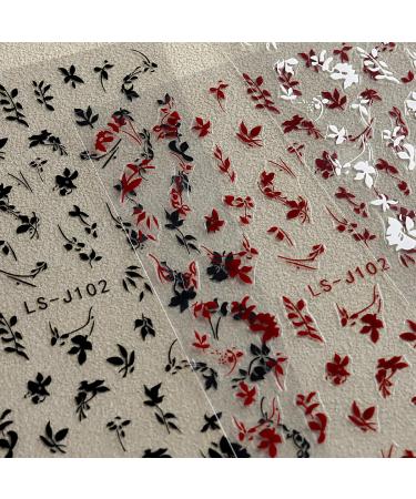 6 Sheets 3D Flower Nail Art Stickers - Self-Adhesive Leaf & Floral Designs for DIY Manicure - Red White Black Nail Decals for Women - Buy Online on SooperMarket.com