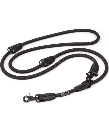 Dog is K nig dog leasic adjustable 2.3m |Robust dogs leash with security carabiner |Round guide leash dog with leather caps |Leash dog 3-way adjustable for medium-sized & large dogs black black (12mm rope)