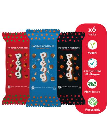 Peng Roasted Chickpeas Snack (6 x 30g) - Healthy High Protein Plant-Based Double Roasted Chickpeas Snack (Savoury Variety)