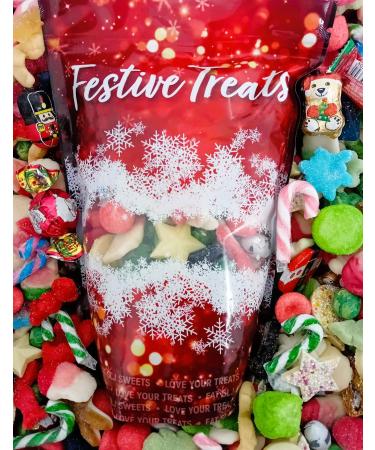 Large Festive Treats Pouch of Christmas Jelly Sweets Chocolate Pick N Mix and Mini Candy Canes - Christmas Sweets Pick & Mix full of Retro Xmas Pick N Mix Jelly Candy Chocolate Sweets & Candy Canes