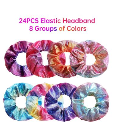 24-Piece Metallic Scrunchies - Shiny Mermaid Hair Ties for Women & Girls | Colorful Elastic Ponytail Holders - Neon Hair Accessories - Buy Online on SooperMarket.com