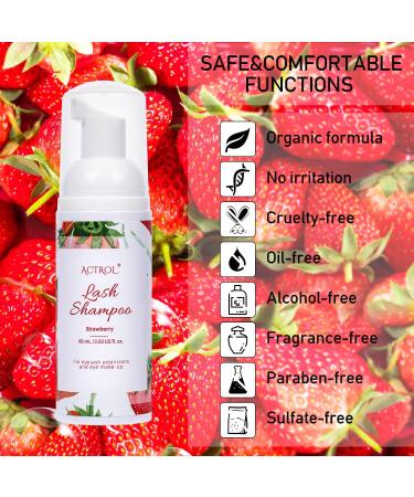 Eyelash Extension Cleanser 60ML Natural Lash Extension Shampoo Strawberry Professional Eyelid Foaming Cleanser Paraben & Sulfate Free Non-lrritating with Salon and Home Care Strawberry 60ml - Buy Online on SooperMarket.com
