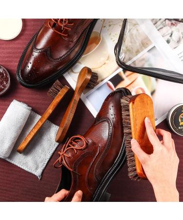 4 Pcs Horsehair Shoe Brush Kit with Polishing Daubers & Applicators - Leather Care Brushes Set for Shine Cleaning - Includes Cloth and Bag (Shoe Brush Set E) - Buy Online on SooperMarket.com