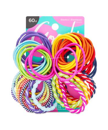 Goody Ouchless Elastic Hair Ties - 60 Count, Assorted In Brights and Pastels - Perfect for Fine, Curly Hair and Sensitive Scalps - Pain Free Hair Accessories for Men, Women, Girls and Boys