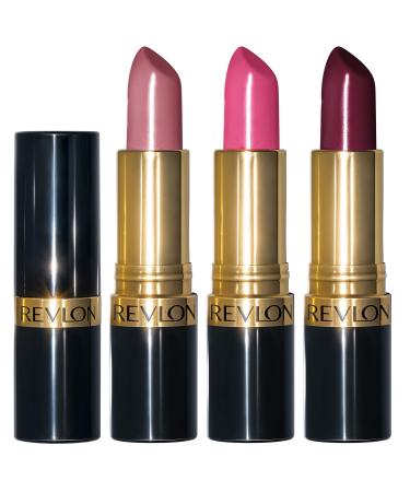 Lipstick Set by Revlon Super Lustrous 3 Piece Gift Set High Impact Moisturizing Cream Finish in Pink Plum & Berry Pack of 3 Plum & Berry 3 Piece Gift Set 0.15 Ounce (Pack of 3)