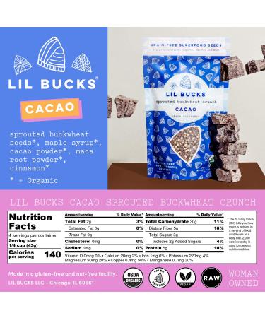 Lil Bucks Paleo Cereal - Sprouted Buckwheat Groats Gluten Free Granola (CACAO) 18 Ounces - 3 Pack - Buy Online on SooperMarket.com