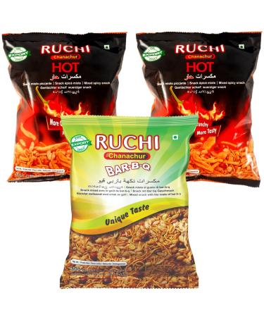 Ruchi Chanachur mixed packs - 3 types (300g:2Hot+1BBQ) 2Hot+1BBQ 900 g (Pack of 1)
