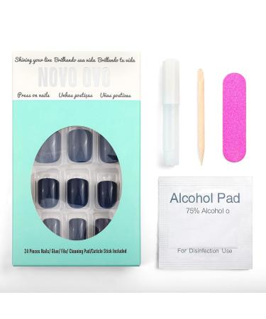 Novo Ovo Dark Blue Monochrome Short Corner Oval Press-On Nails | Premium Artificial Fingernails - Easy Application with Glue - Buy Online on SooperMarket.com