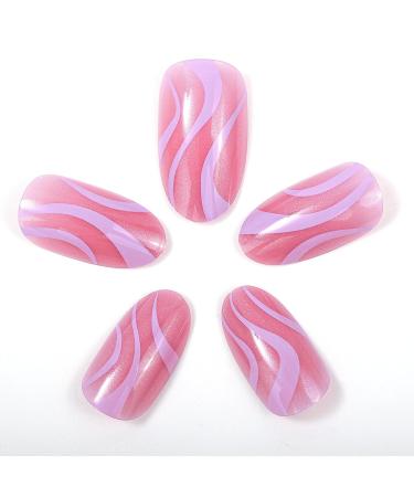 Novo Ovo Neon Pink Glitter Hologram Press-On Nails | Short to Medium Oval Almond Artificial Fingernails for Valentine's Day - Buy Online on SooperMarket.com