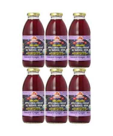 Bragg Apple Cider Vinegar Drink, Concord Grape & Acai, 16 Fl Oz (Pack of 6)