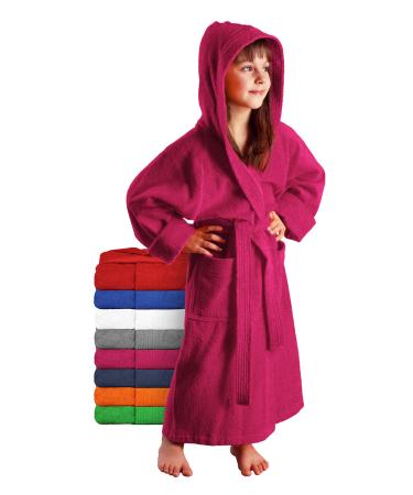 Arus children's bathrobe with hood for boys and girls 100% cotton terry (380 g/m ) long eco-tex certified large color selection 152 raspberry