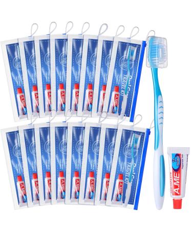 30 Set Toothbrush and Cover Travel Kit Bulk with Toothpaste Individually Wrapped Travel Size Toothbrush Set Soft Bristles Resealable Portable and Reusable Bag for Homeless Hotel Home Charity