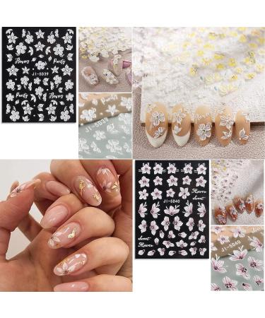 Baoximong 5D Embossed Spring Nail Decals - Self-Adhesive Yellow Pink White Kapok Camellia Design for Women - Buy Online on SooperMarket.com