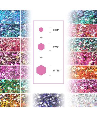 Body Glitter SUPGIFT 130g Holographic Chunky Cosmetic Chameleon Sequins - 15 Colors for Makeup, Hair, Nail Art, Slime, Craft, Resin - Includes Brush and 5 Spoons - Buy Online on SooperMarket.com