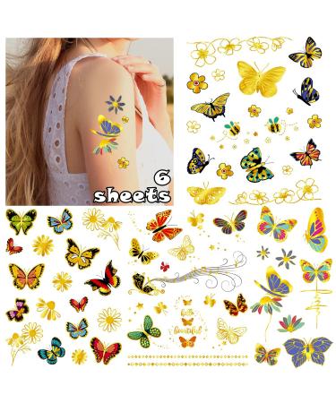 Cerlaza 115 Styles Metallic Glitter Butterfly Temporary Tattoos  Long Lasting Butterfly Tattoo Stickers for Girls Women  Butterfly Party Decorations Supplies Favors (6 Sheets)