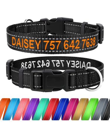 Tagme personalized dog collar for large dog with embroidered reflective nylon dog collar with pet name & telephone number black l l (1 Pack) black