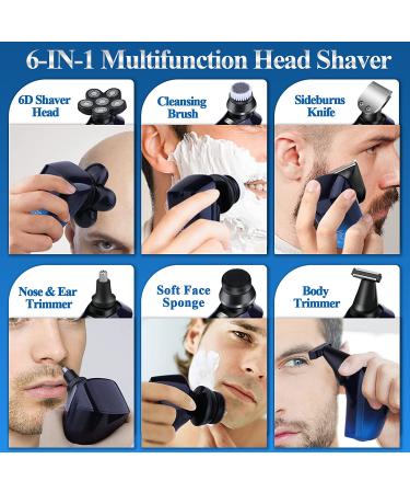 Bald Head Shaver 6 in 1 Cordless Waterproof Electric Razor for Men - Rechargeable, Wet Dry, USB Charging - Ideal for Head and Face Shaving - Buy Online on SooperMarket.com