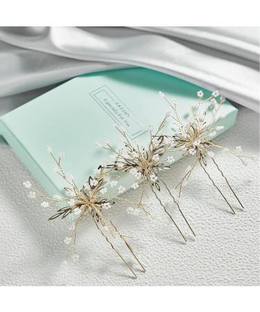 3-Piece Pearl and Rhinestone Bridal Hair Pins Set - Gold Wedding Accessories for Brides and Bridesmaids - Buy Online on SooperMarket.com