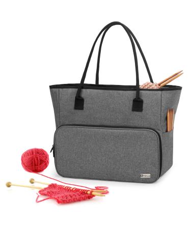 YARWO Knitting Crochet Bag, Yarn Storage Tote Bag for WIP Projects, Yarn Skeins, Crochet Hooks and Knitting Needles, Gray (Bag Only, Patent Pending)