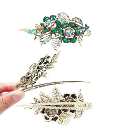 Pretty Alligator Hair Clips Metal Flower Hair Clip Peacock Hair Clip - 2 PCS Large Flower Barrettes for Women (Style B) - Buy Online on SooperMarket.com