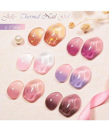 MEET ACROSS Pink Color Changing Gel Nail Polish Set - Mood Temperature Change Translucent Nude Pink Gel Polish with Foil & Crystal Accents - Buy Online on SooperMarket.com