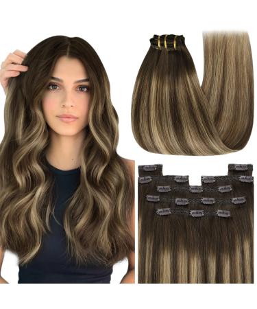 Youngsee Clip in Extensions real hair ombre 55cm real hair extensions clip long clip in hair recovery real hair brown ombre blond blond clip in extensions 120g #4/27/4 55 cm (7PCs) 1-clip-5- #4/27/4