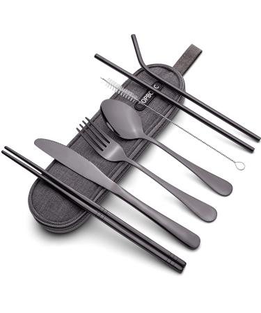 Portable Stainless Steel Flatware Set, Travel Camping Cutlery Set, Portable Utensil Travel Silverware Dinnerware Set with a Waterproof Case (Black)