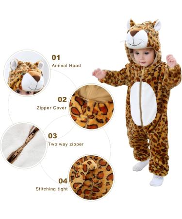 COOKY.D Baby Hooded Rompers | Winter Flannel Jumpsuit Pajamas | 30-36 Months Leopard Print - Buy Online on SooperMarket.com