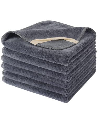 SINLAND Microfiber Facial Cloths Fast Drying Washcloth Absorbent Face Wash Cloth Soft Makeup Remover Cloths 12inch x 12inch 12inchx12 Inch 6pack Grey