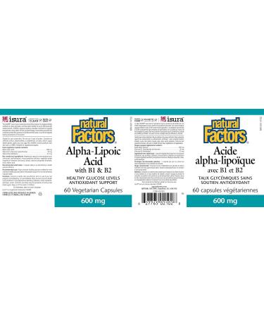 Natural Factors Alpha-Lipoic Acid 600mg High Potency with Vitamin B1 & B2 60 vegetarian capsules One-per-Day formula of ALA Antioxidant Support and Supports Blood Sugar Health - Buy Online on SooperMarket.com