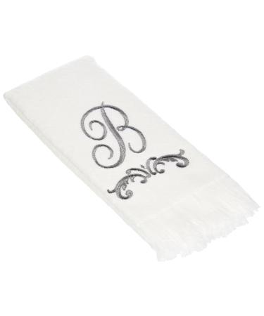 Avanti Monogram Fingertip Towel  R-Scroll  White/Pewter R Fingertip