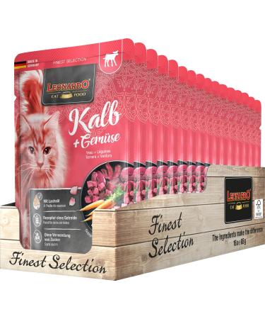 Leonardo Frischbeutel 16x85g calf + vegetables |Cereal -free wet food for cats |Wet food single feed in the single portion bag