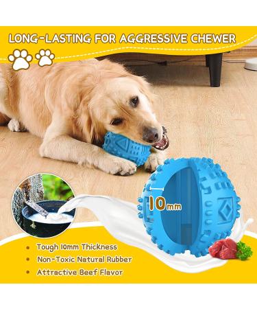 Large Breed Dog Treat Dispensing Toy | Nearly Indestructible Chew Toy for Aggressive Chewers | Squeaky Puzzle Ball for Large Dogs | Natural Rubber IQ Toy - Blue - Buy Online on SooperMarket.com