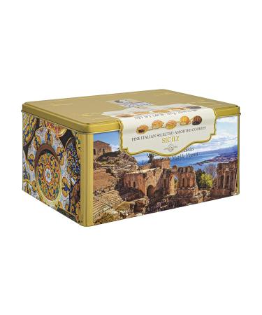 Pasticceria Matilde Vicenzi Sicily Cookie Tin, Variety of Puff Pastries and Cookies, Made in Italy Gourmet Cookies in a Gift Tin