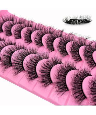 Cat-Eye Fluffy-XZ01: 10 Pairs 20mm Long Dramatic False Eyelashes - Thick Volume, Crossed, Lightweight, Soft Curly Fake Lashes - Wispy Mink Lashes for Big Eyes - Buy Online on SooperMarket.com