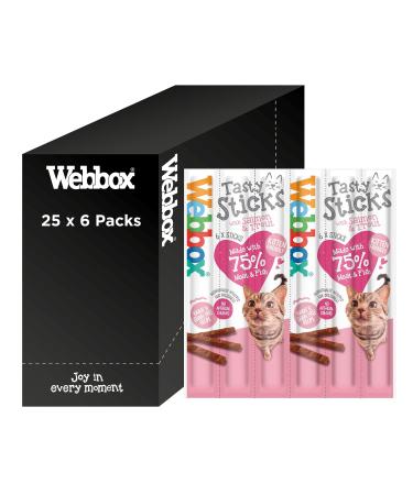 Webbox Tasty Sticks Cat Treats Salmon and Trout - Kitten Friendly Wheat and Grain Free No Artificial Colours (25 x 6 Packs)