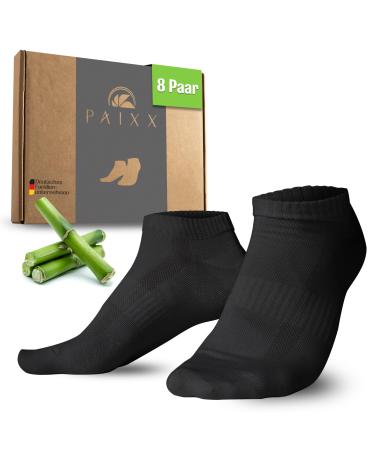 Paixx premium bamboo sneaker socks 8 Pack 43-46 & 39-42 men & women-breathable antibacterial ankle socks against sweating feet-lint-free anti smell bamboo socks 39-42 black