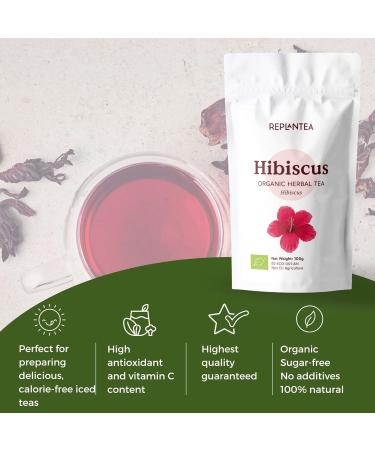 Hibiscus Tea Organic 200g +100 Cups | Hibiscus Flower for Teas Ice Teas or Karkade | REPLANTEA - Buy Online on SooperMarket.com
